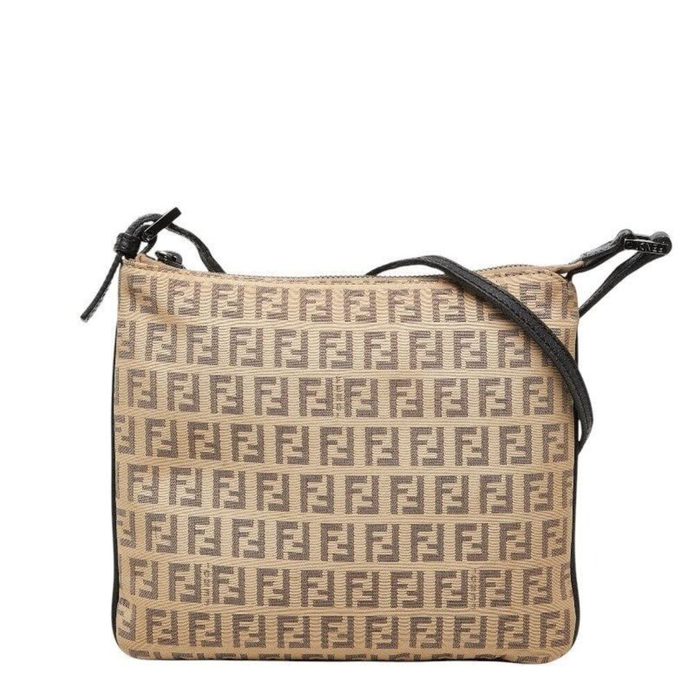 Fendi Zucchino Crossbody Bag Leather Shoulder Bag Beige